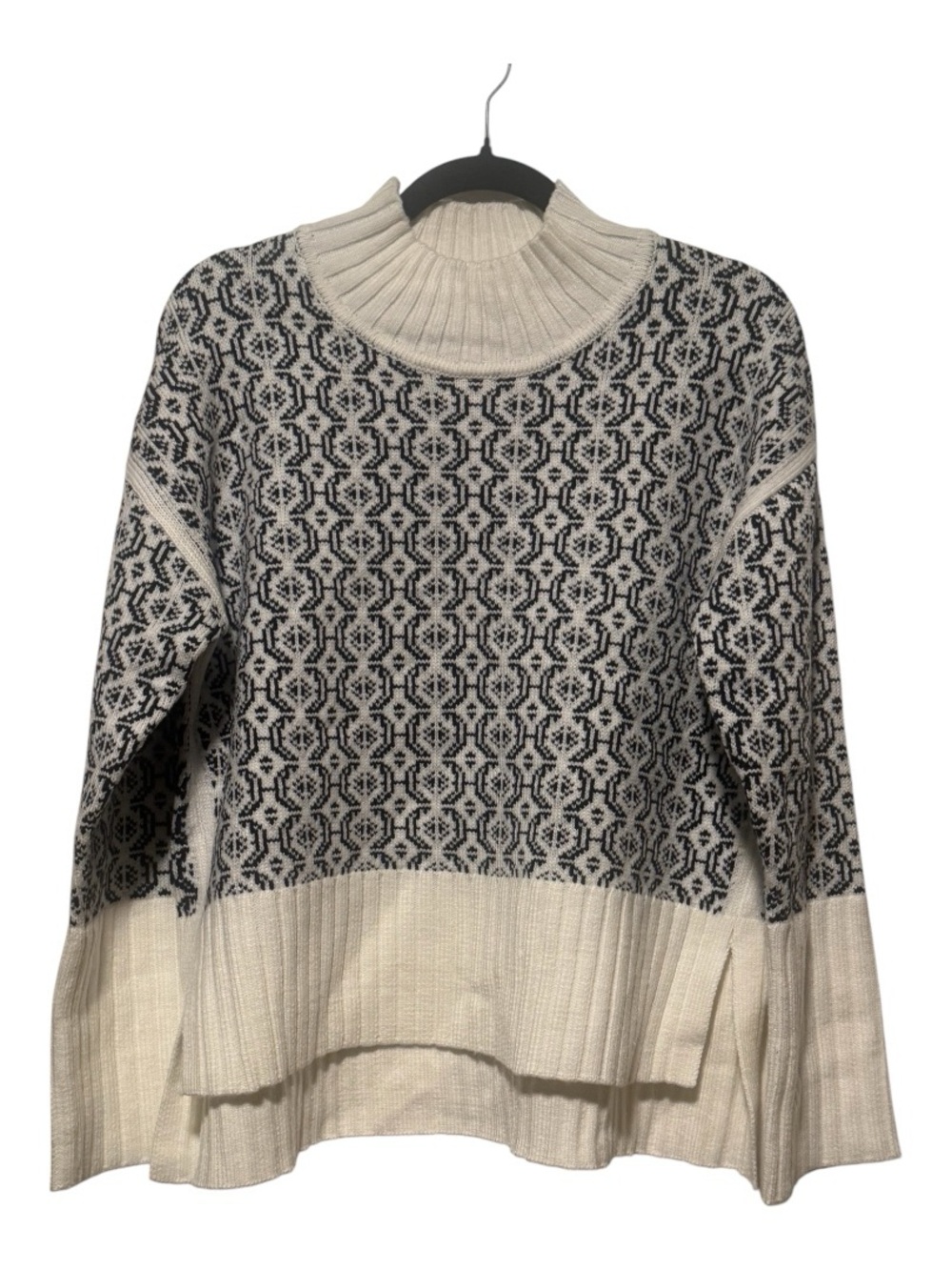 Cream and Black Patterned Ribbed Mock Neck Sweater OMG Gorgeous! NWT
